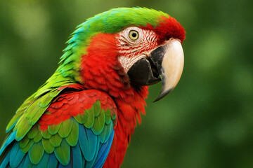 Fototapeta premium Vibrant Macaw Parrot Close-Up: Colorful Exotic Bird Headshot in Nature