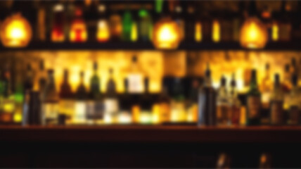 blur alcohol drink bottle at club pub or bar in dark party night background. Ai Generated Images