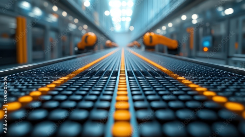 Poster conveyor belt in factory: a dynamic image showcasing a complex industrial production line with a str