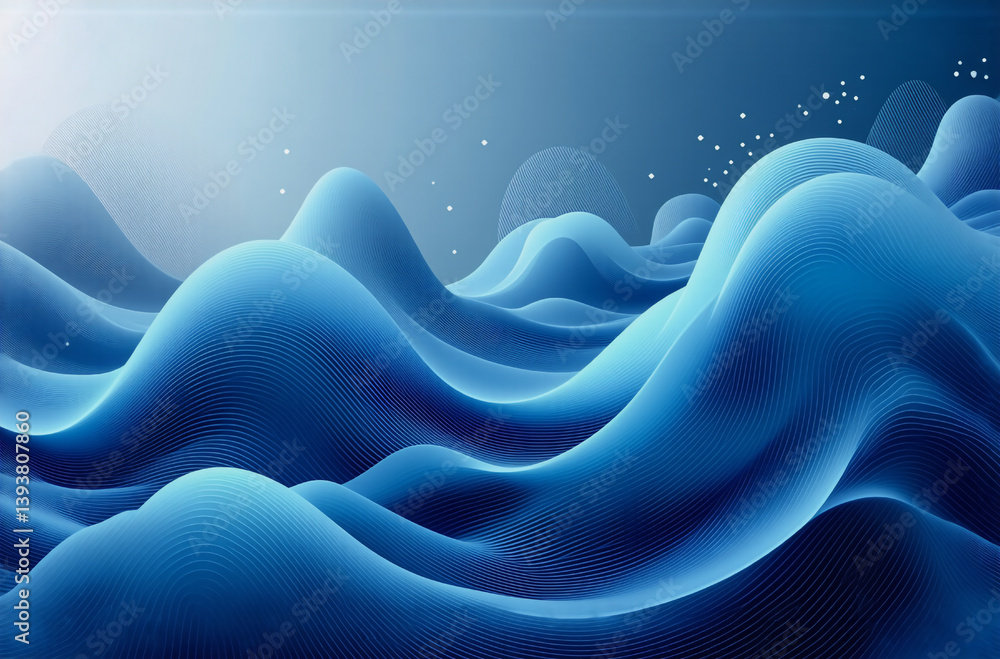 Poster abstract blue waves flow gently in a light to dark gradient, creating a serene and calm scene with s