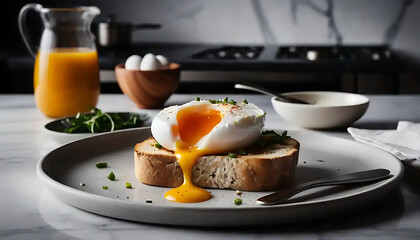 Delicious Poached Egg on Toast with Juice for a Perfect Breakfast Meal