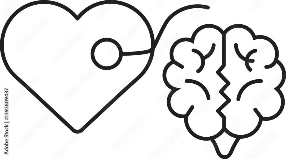 Poster stylized illustration features heart connected to brain, symbolizing connection between emotions and