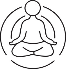 minimalist line drawing of person meditating in seated position, surrounded by concentric circles, symbolizes tranquility and mindfulness. simple design conveys sense of calm and focus
