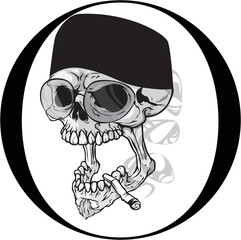 Skull with Sunglasses and Fez Hat Smoking Cigarette – Edgy Vintage Tattoo Style Illustration