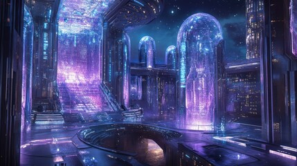 Obraz premium A futuristic cityscape illuminated with neon lights at night