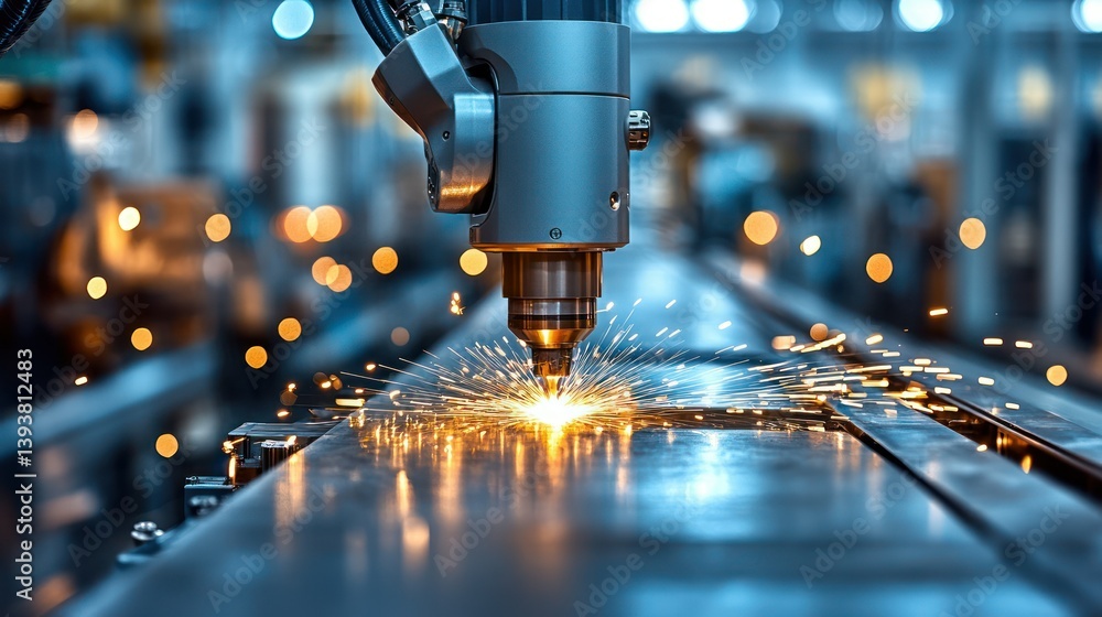 Poster precision in progress: a close-up shot captures the laser cutter in action, creating sparks and show