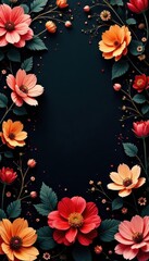 Fototapeta premium Intricate, abstract floral pattern in dark black with subtle shading and texture, black, wallpaper