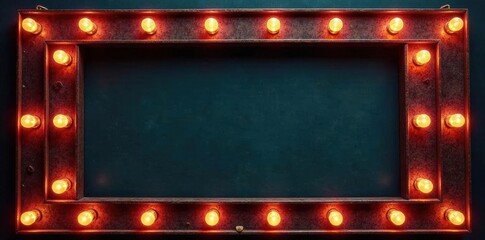 Vintage marquee sign frame, faded bulbs, dark background, sign, illuminated