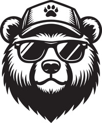 Obraz premium bear head sunglasses and cap, bear head sunglasses and cap vector illustration black and white