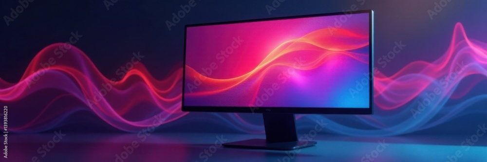 Poster gradient colored icons on a sleek computer screen, design, abstract, coding