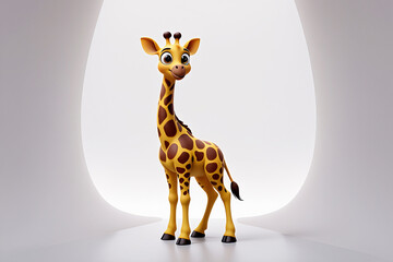 Cute 3D Giraffe with Long Neck Isolated on White