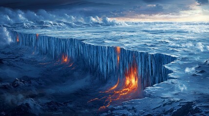 Fototapeta premium Frozen Fire: A Fantasy Landscape of Ice and Lava