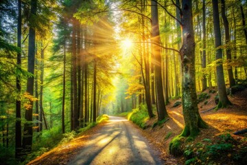 Obraz premium Dreamlike Mont Tremblant path and trees intertwine in a surreal double exposure photograph.