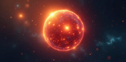 Glowing orb suspended in space with golden halo, abstract, celestial