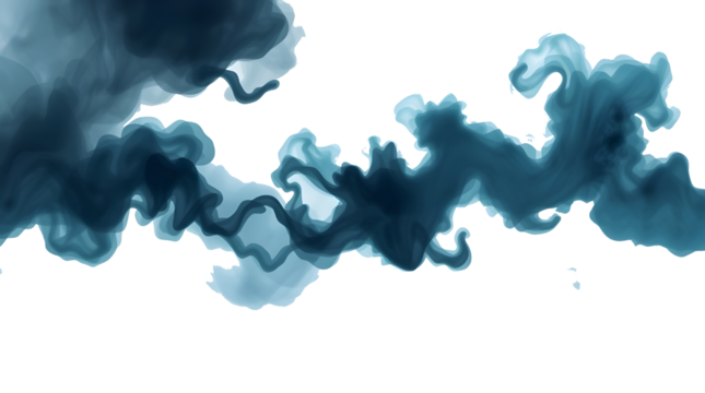 Vibrant turquoise smoke  gracefully against a no background