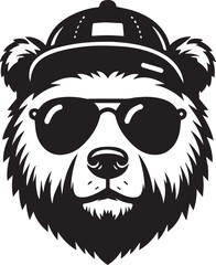 bear head sunglasses and cap, bear head sunglasses and cap vector illustration black and white