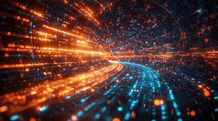 Obraz premium Vibrant Abstract Tunnel of Light with Dynamic Blue and Orange Patterns