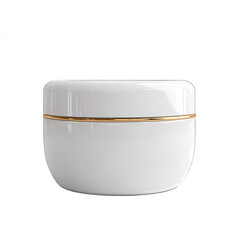 Elegant white cosmetic jar with golden accents, isolated on a clean background for skincare products