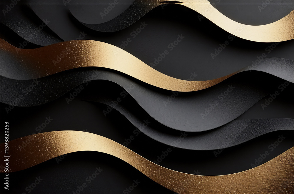 Poster elegant abstract waves in black and gold. flowing curves create depth and dimension. luxurious and m
