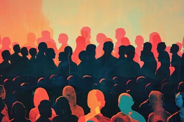 Obraz premium Retro collage of Concert crowd at live music festival adult backgrounds celebration.