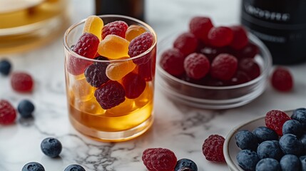 Delightful gummies and berry treats kitchen food photography cozy space close-up sweet indulgence