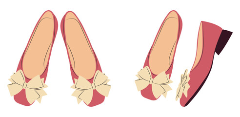 Flat Pink Shoes with Ribbon.