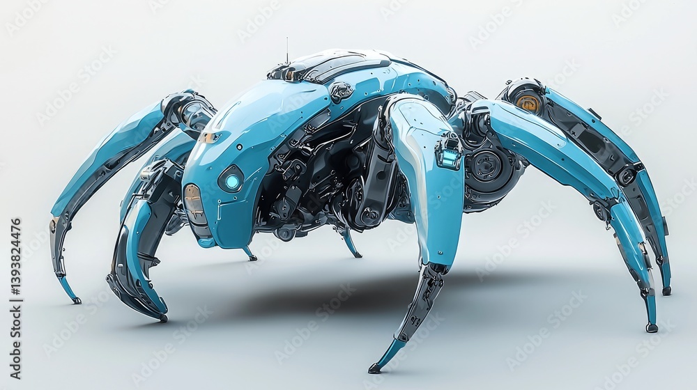 Poster futuristic spider robot: a cyberpunk mech design. a visually stunning 3d rendering of a futuristic r