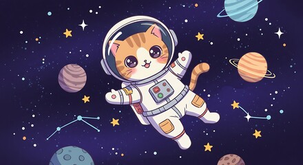 cartoon cat astronaut in space