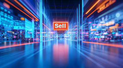 Fototapeta premium Dynamic selling environment digital marketplace 3d visualization futuristic cityscape aerial perspective business innovation