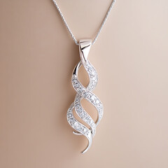 Elegant silver necklace with diamonds jewelry showcase luxury setting close-up view fashion concept