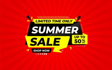Summer sale Discount banner. summer offer sale banner vector template. Sale label and discounts background, Discount Promotion marketing poster design for web and Social. Vector Illustration.
