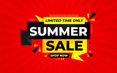 Fototapeta premium Summer sale Discount banner. summer offer sale banner vector template. Sale label and discounts background, Discount Promotion marketing poster design for web and Social. Vector Illustration.