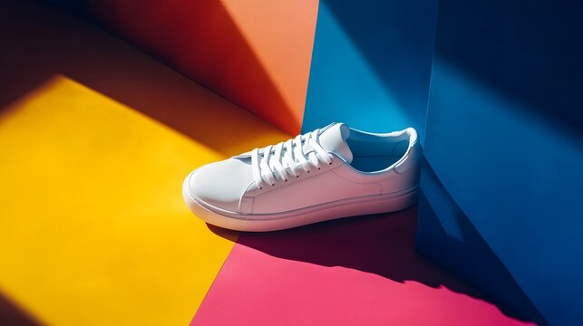 white sneakers on a colorful background