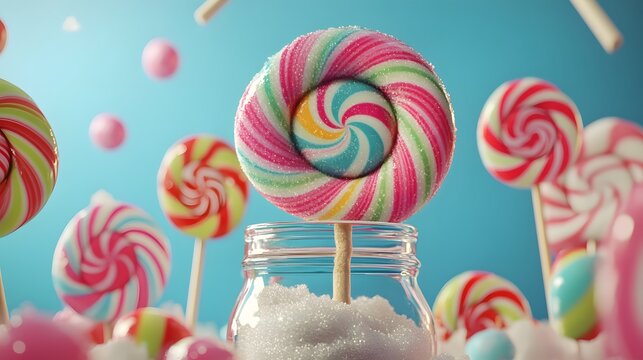 colorful lollipop in glass jar