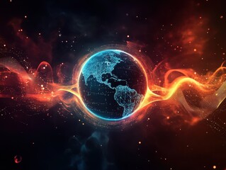 Earth, glowing, fiery energy