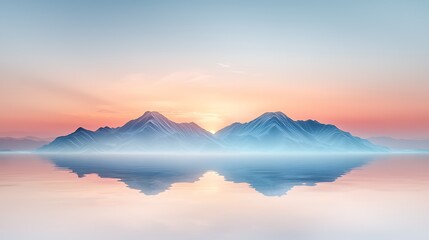 Obraz premium Tranquil lake reflection of serene mountain sunrise in a peaceful landscape photography