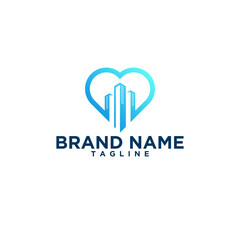 Love City Skyline: Modern Heart Building Vector Logo