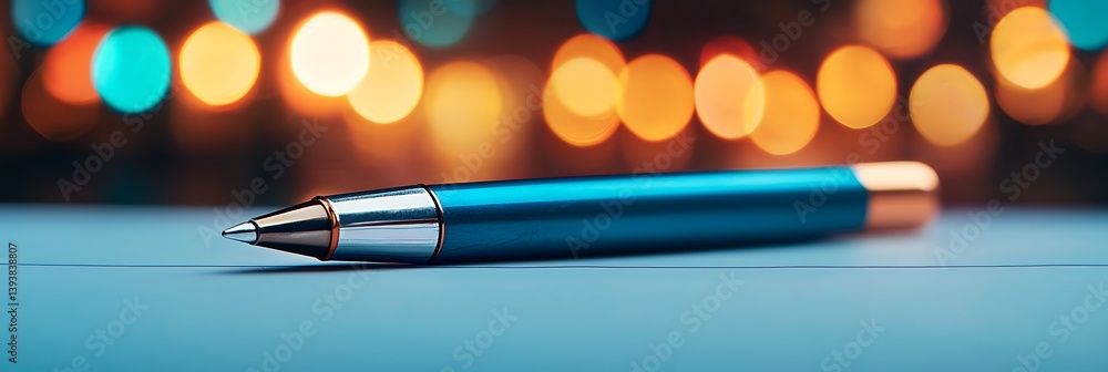 Aufkleber a close-up of a stylish pen resting on a surface, with a blurred bokeh effect of colorful lights in 