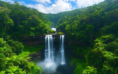 Lush Jungle Waterfall Landscape.