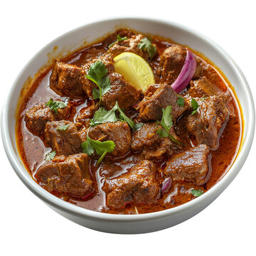 Delicious mutton curry dish with lemon and cilantro isolated on transparent  background png