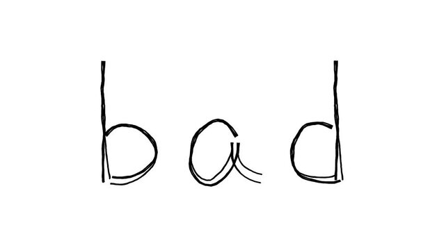 badの文字の落書き線画イラスト 線が動く手描きのアイコン動画 ループする4Kアニメーション