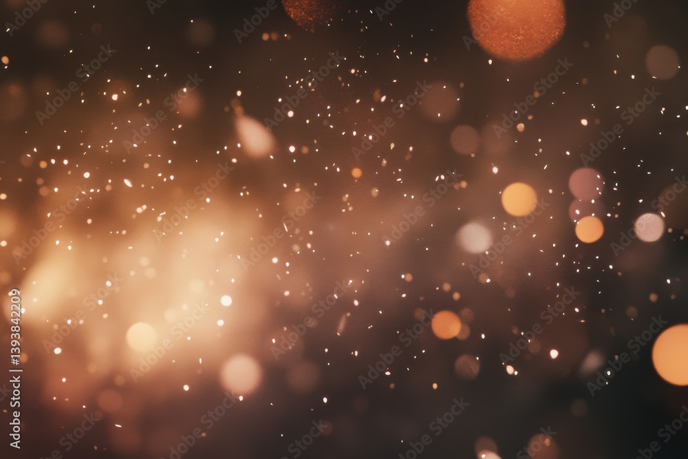 Poster abstract golden brown bokeh background sparkling dust particles festive elegant design soft light
