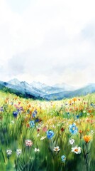 Fototapeta premium Meadow landscape flowers wildflower painting.