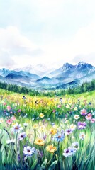 Obraz premium Meadow landscape flowers wildflower mountains.