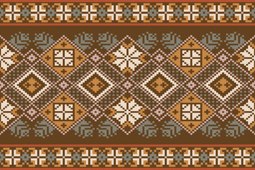 Geometric floral pattern traditional,geometric pattern on color pallet background,vector illustration,geometric ethnic embroidery,abstract background.design for texture,fabric,clothing,decoration