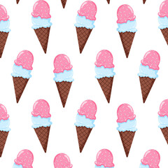 Colorful Ice Cream and Popsicle Seamless Pattern. Vector illustrations. Sweet dessert Background