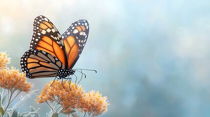 Fototapeta premium Macro photography of butterfly pollination in a tranquil vibrant nature scene