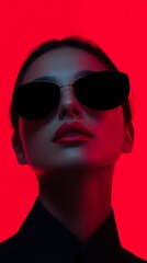 Red Light,  Mysterious Woman in Sunglasses: A Fashion Portrait