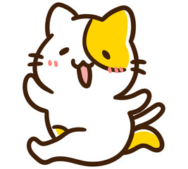 嬉しそうに走り回るかわいいねこのキャラクターのデフォルメイラスト