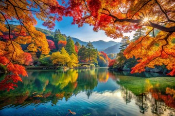 Autumn Foliage Reflecting in Calm Lake